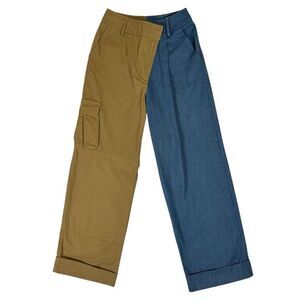 Choosy High Waist Mixed Media Loose Crop Jeans Size 0 23 Cuffed Cargo Colorblock